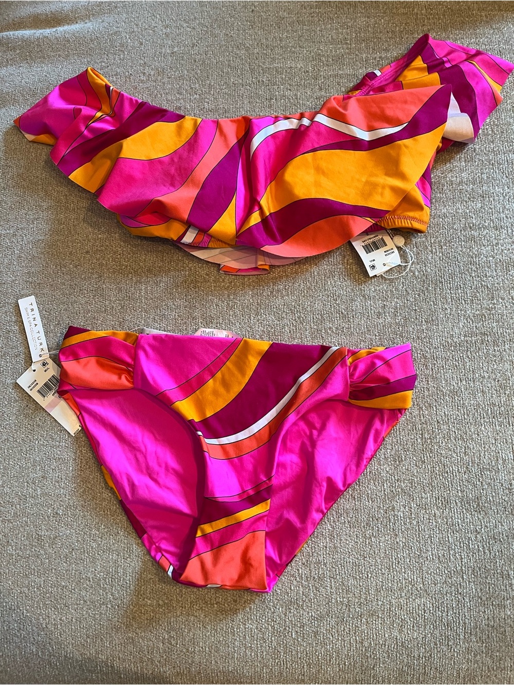 Trina Turk Pink & Orange Off-Shoulder Ruffle Bikini Set